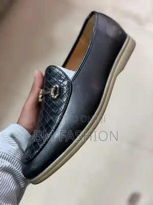 Men's Black Suede and Woven Leather-Loafer