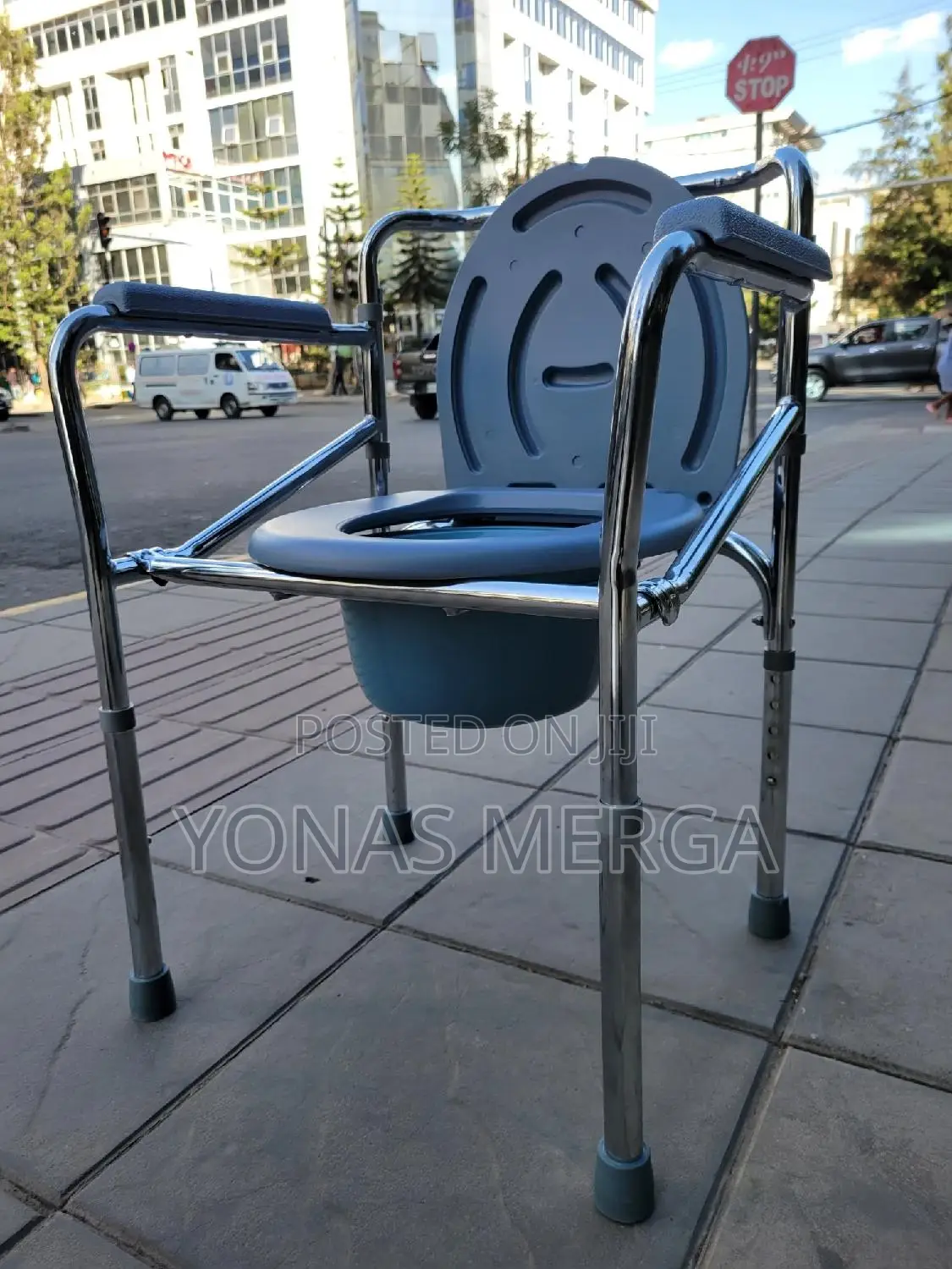 Toilet Chair凹忘crown Portable Commode Chair Without Wheels/White Blue