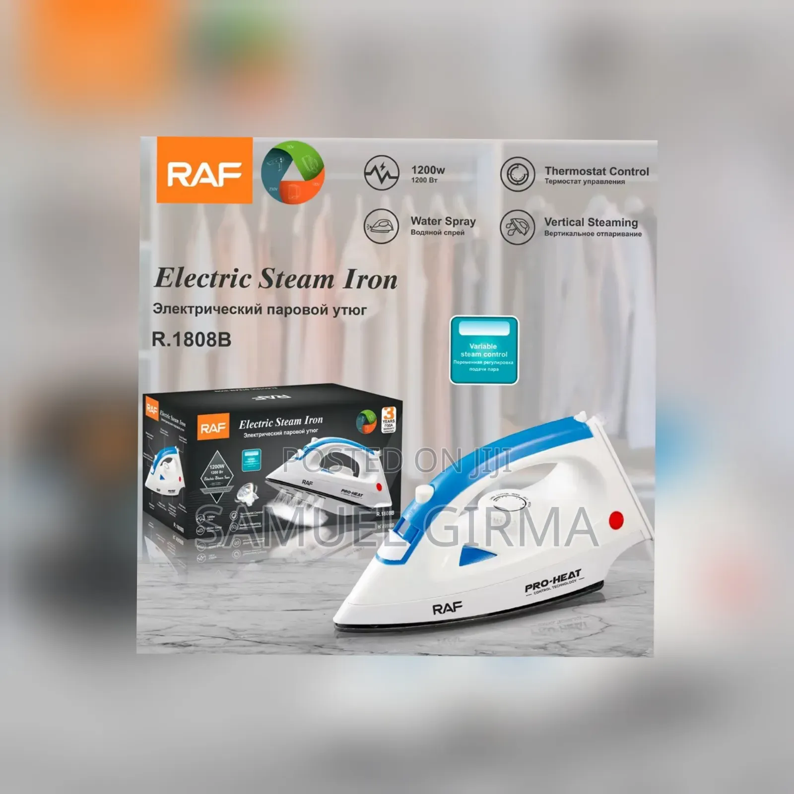 Raf Electric Steam Iron,1200-Watt Power