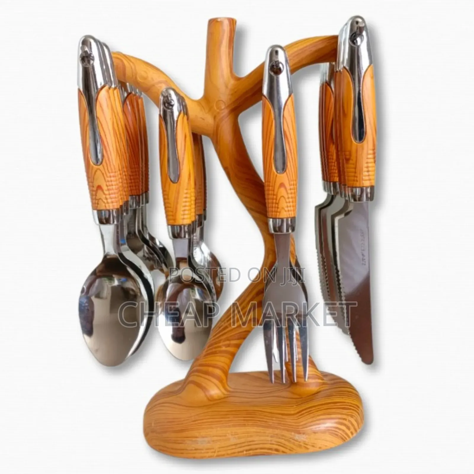 24-Piece Stainless Steel Cutlery Set With a Wooden-Style Stand