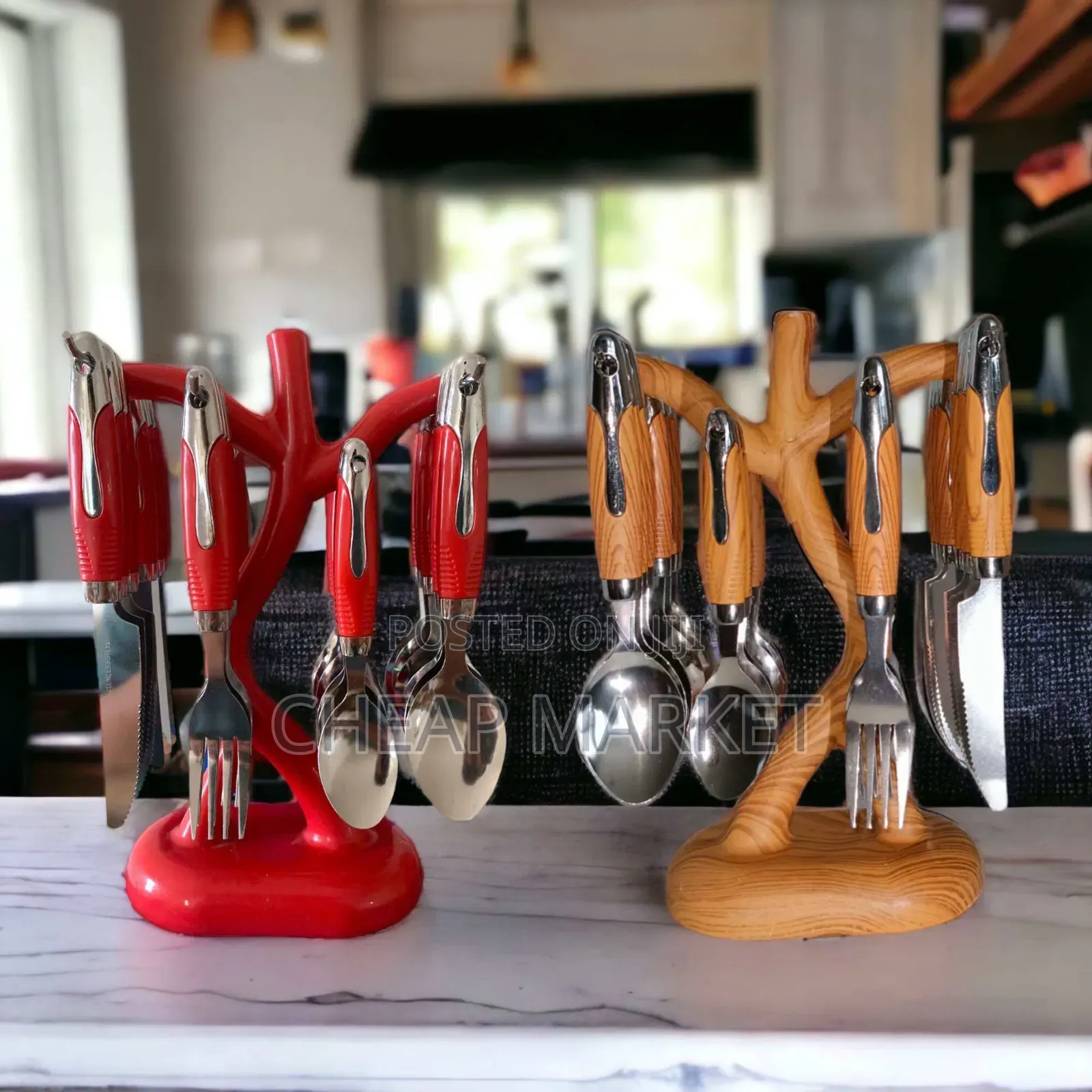 24-Piece Stainless Steel Cutlery Set With a Wooden-Style Stand