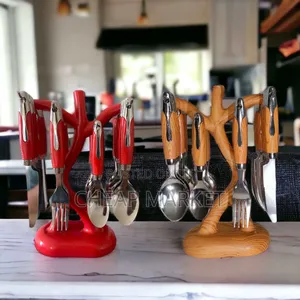 24-Piece Stainless Steel Cutlery Set With a Wooden-Style Stand