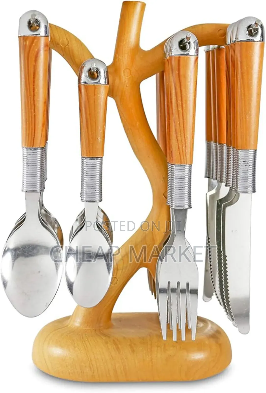 24-Piece Stainless Steel Cutlery Set With a Wooden-Style Stand