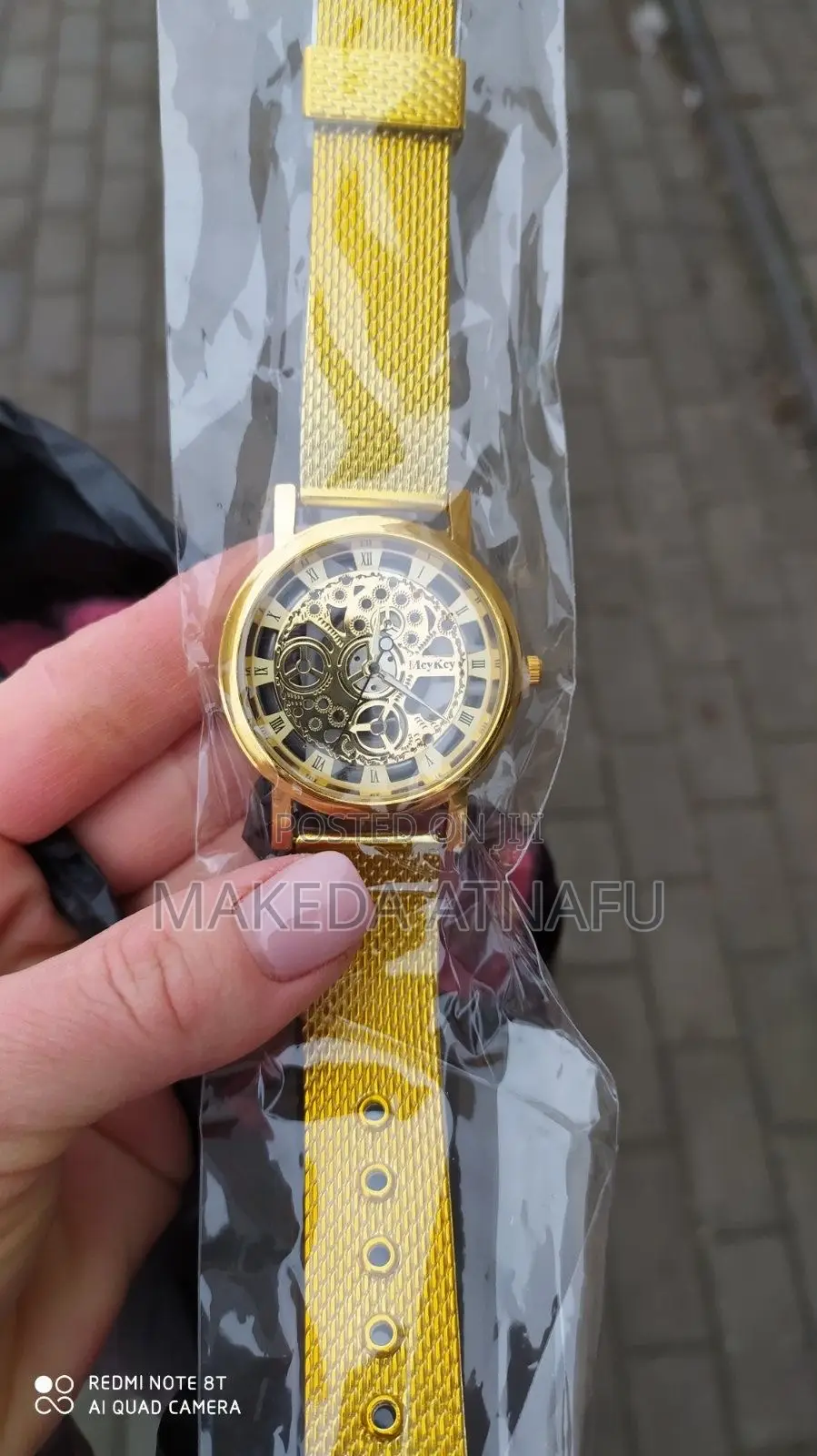 Gold-tone Meykey Skeleton Watch With A Mesh Strap