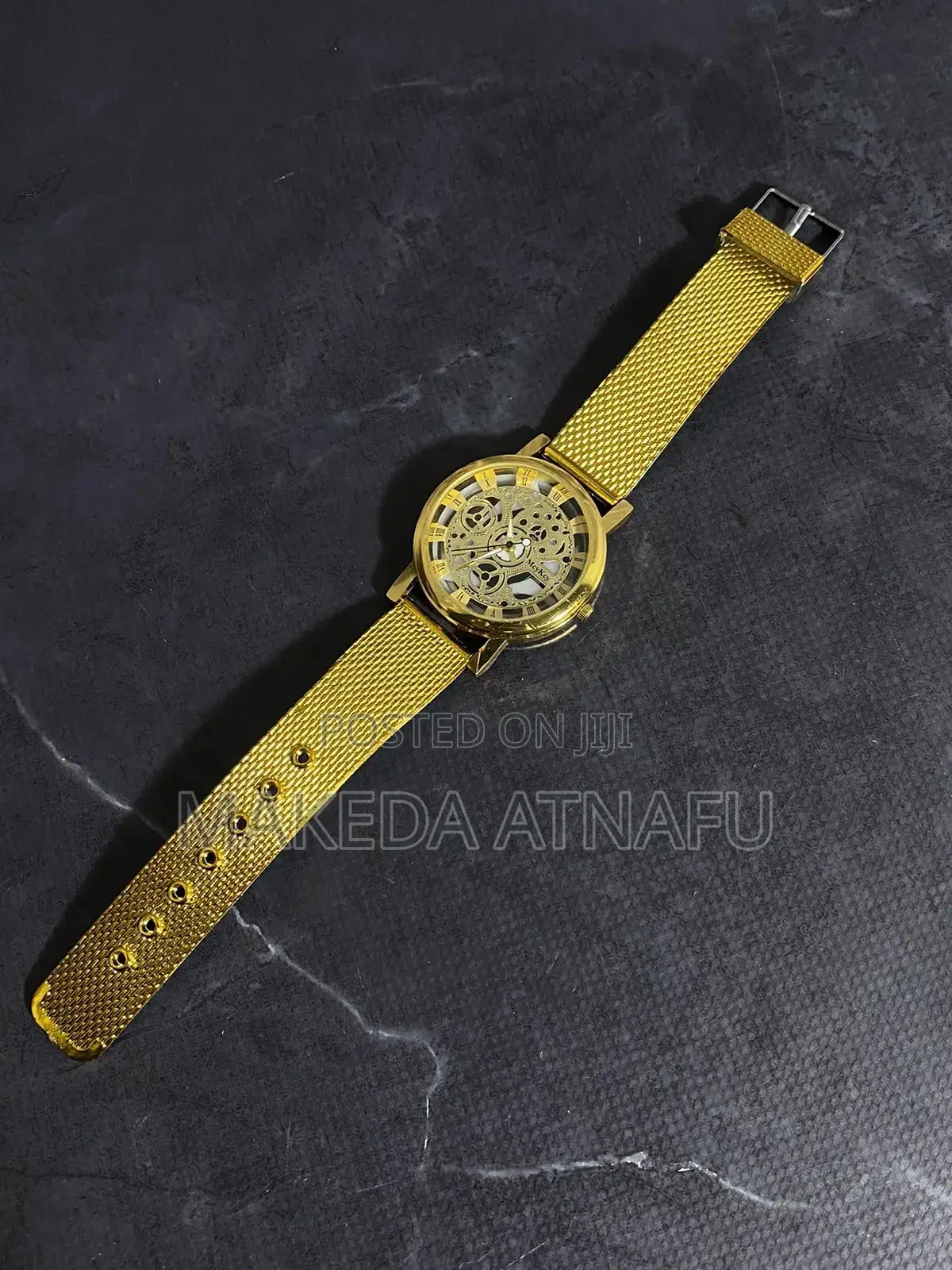 Gold-tone Meykey Skeleton Watch With A Mesh Strap