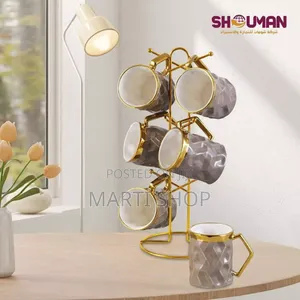 6set Ceramic Mugs With Golden Stand