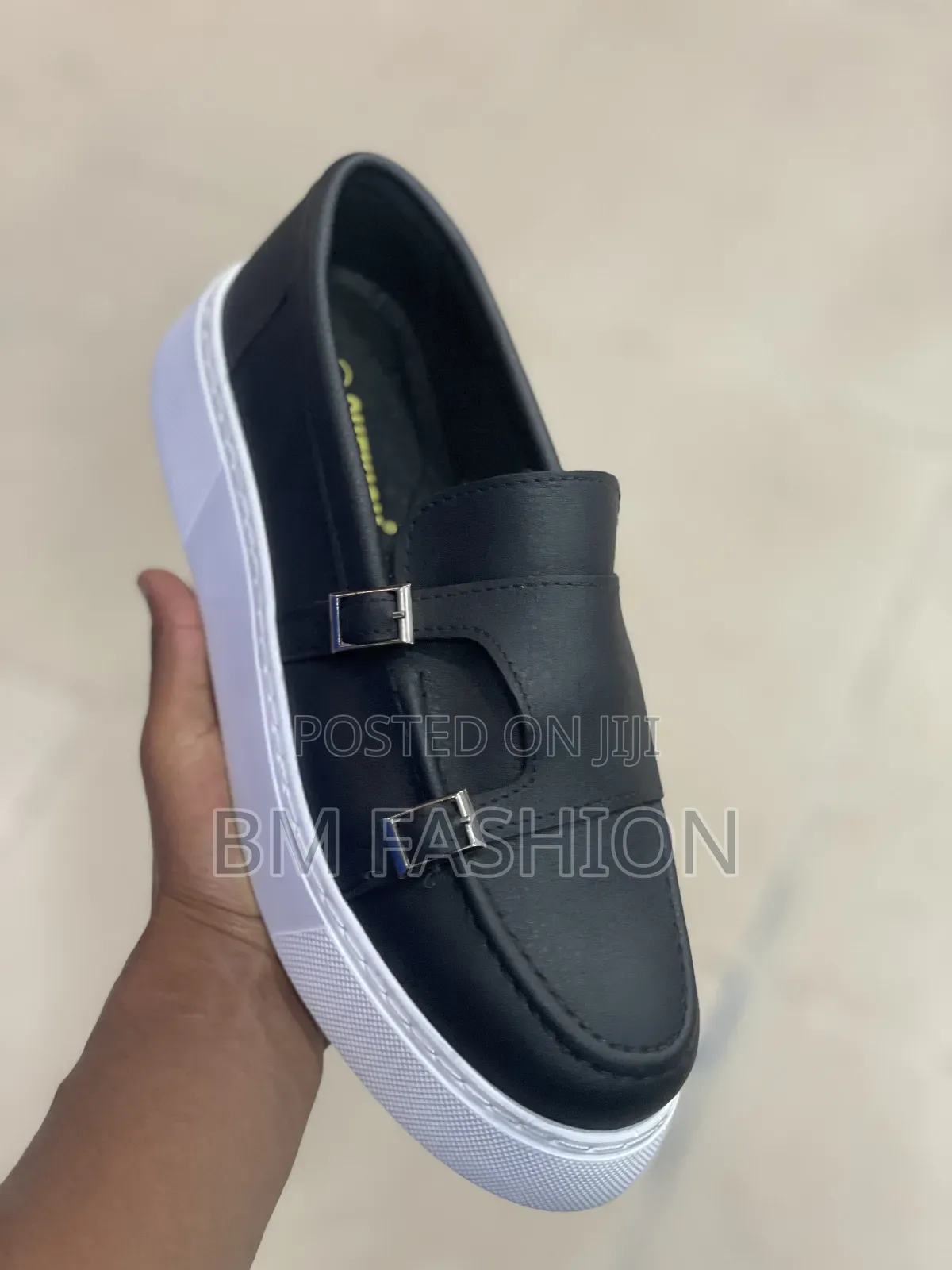 Black Monk Strap Loafer With White Sole