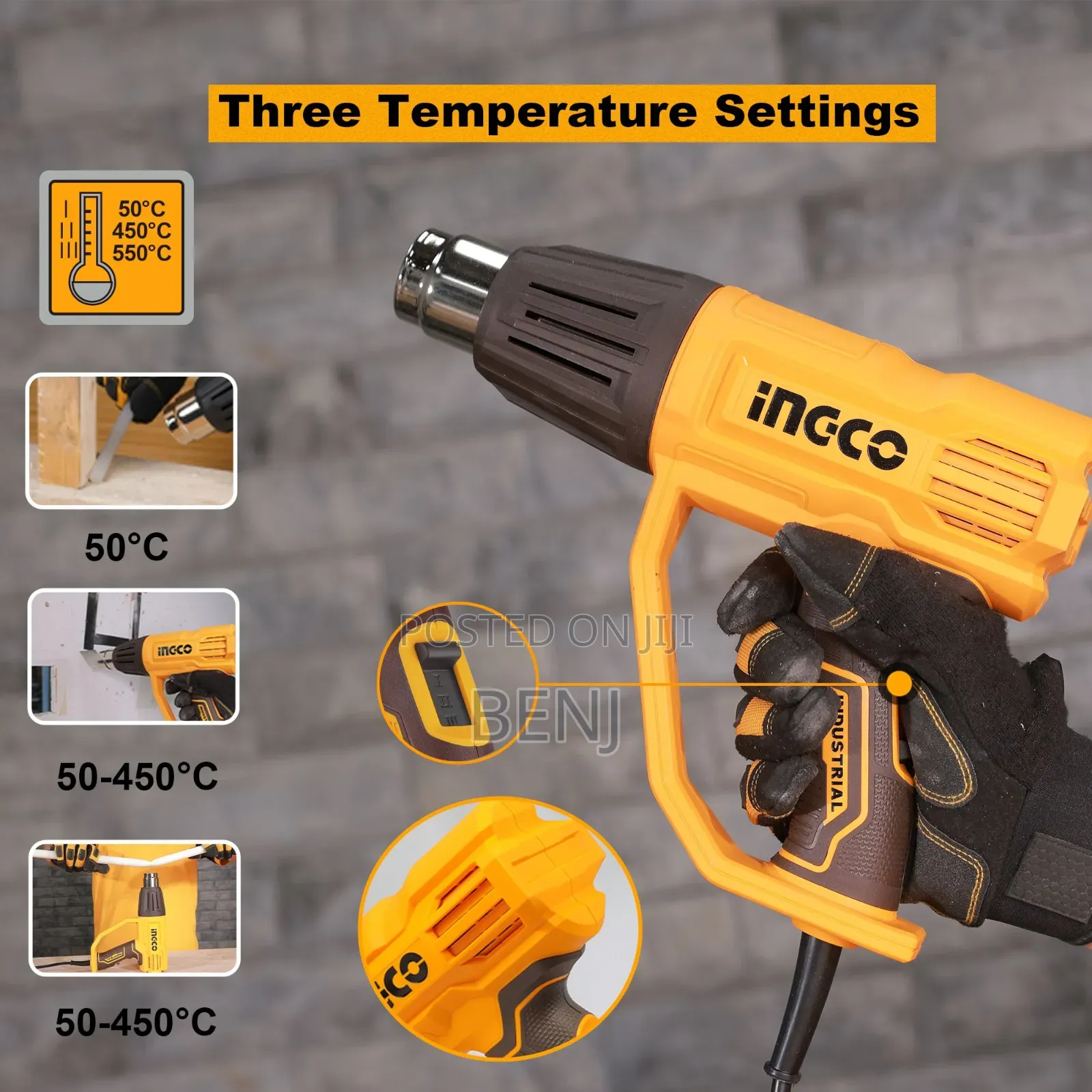 Ingco Hg200078 2000 Watt Heat Gun | 220 - 240 Volts | Heavy Duty