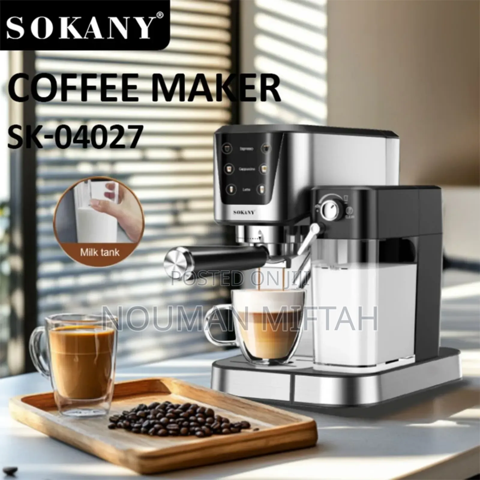 Sokany 20bar All-in-One Coffee Maker With Water Tank, Milk Tank