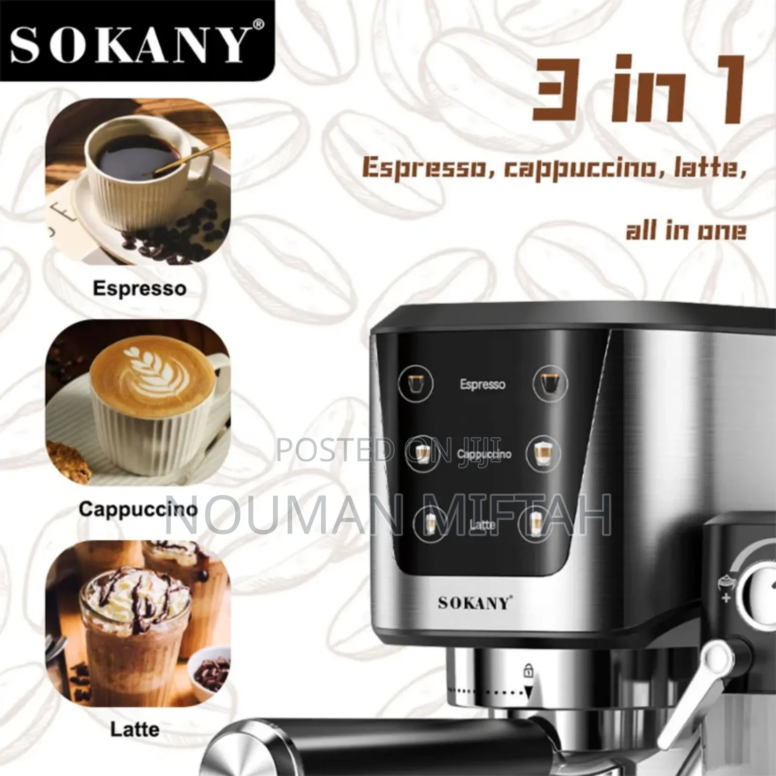Sokany 20bar All-in-One Coffee Maker With Water Tank, Milk Tank