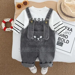 Mk- 0710 Unisex Jeans Overall With Long Sleeve Tshirt Size: 1-5 Years