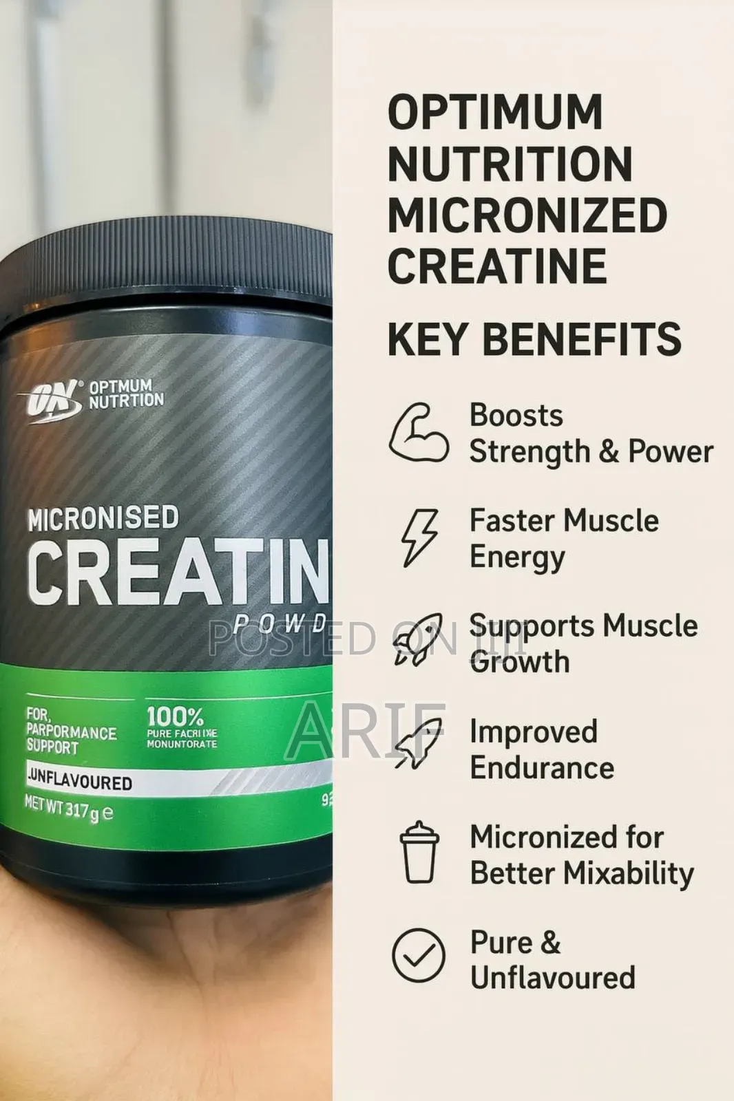 Optimum Nutrition Micronised Creatine 317gm 93 Serving 3gm Per Serving