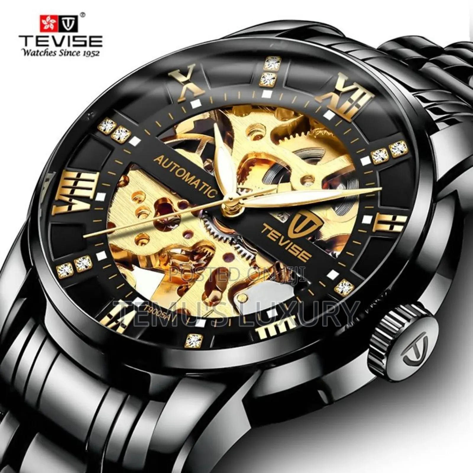 Tevise Stainless Steel Automatic Skeleton Mens Watch