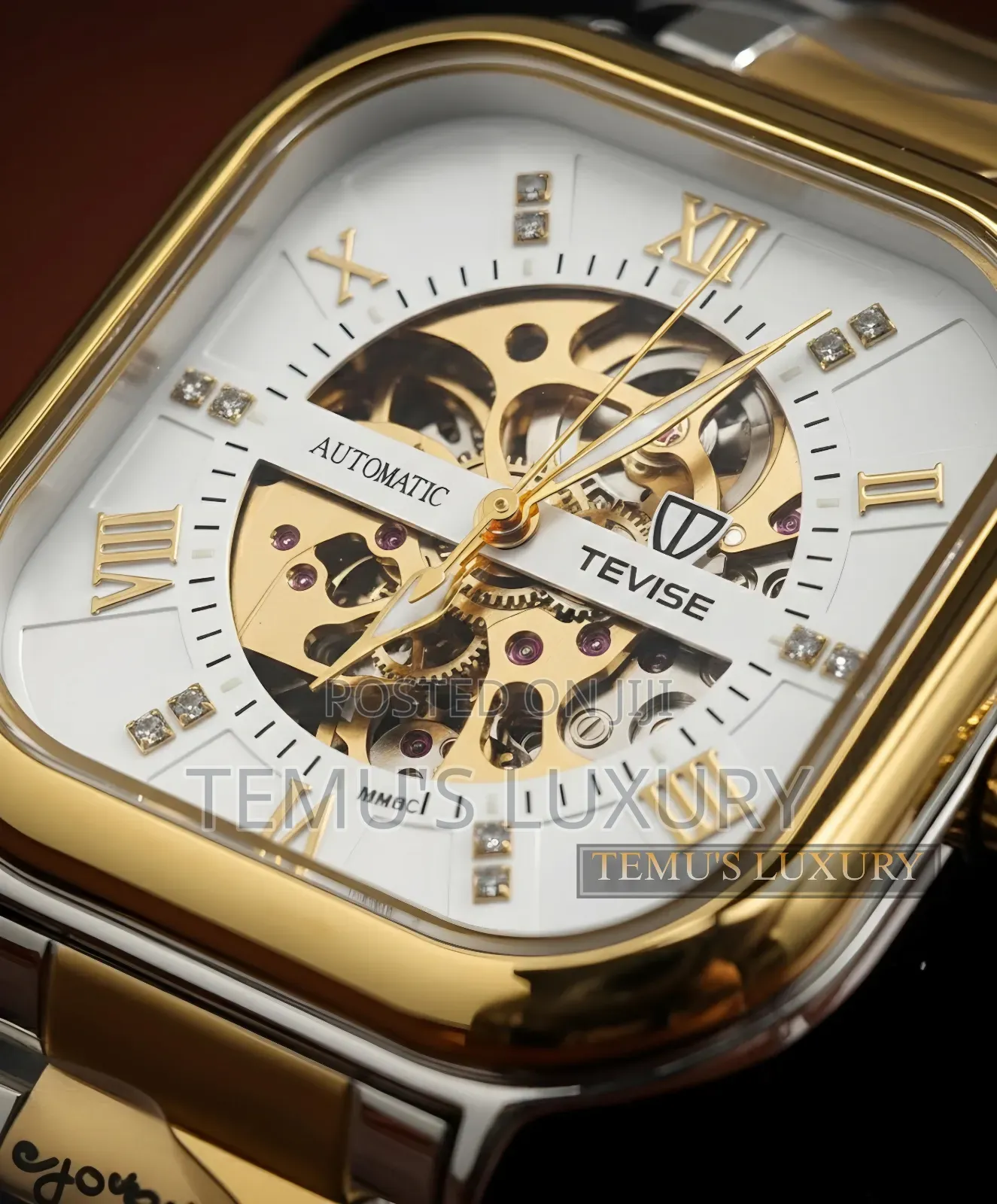 Original Tevise Luxury Automatic Watch - Square Gold/Silver