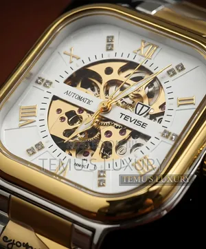 Photo - Original Tevise Luxury Automatic Watch - Square Gold/Silver