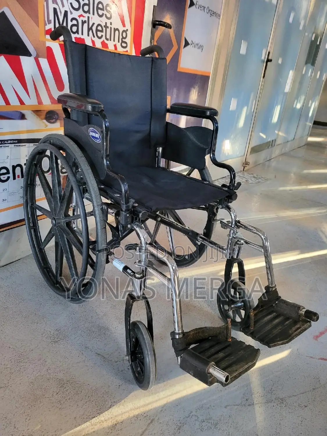 European Wheelchair韞奩steely Blue Foldable M-Steel Frame Wheelchair