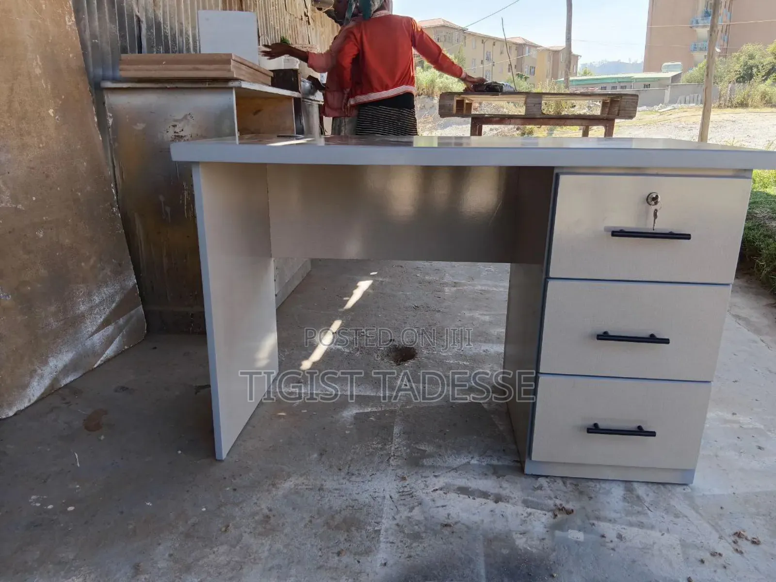 Computer Table Cream Colour Made of High Quality Laminated HDF