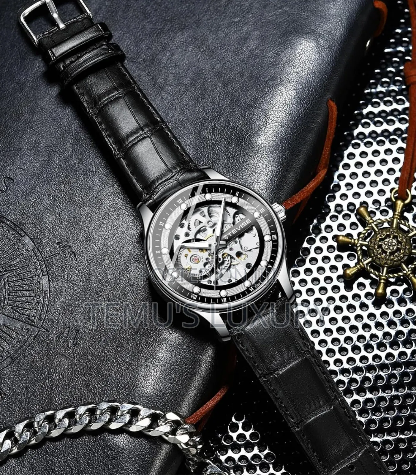 Tevise Automatic Mechanical Watch Men's Luxury Business Leather Strap