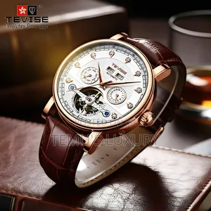 Photo - Tevise Skeleton Automatic Watch Genuine Leather Luminous Waterproof