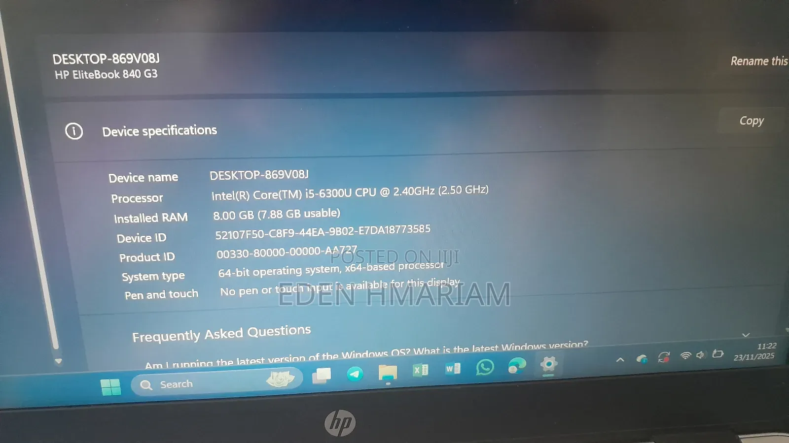 Laptop HP EliteBook 840 8GB Intel Core I5 SSD 256GB