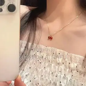 New Wine Red Cherry Gold Colour Pendant Necklace for Women