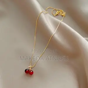 Photo - New Wine Red Cherry Gold Colour Pendant Necklace for Women