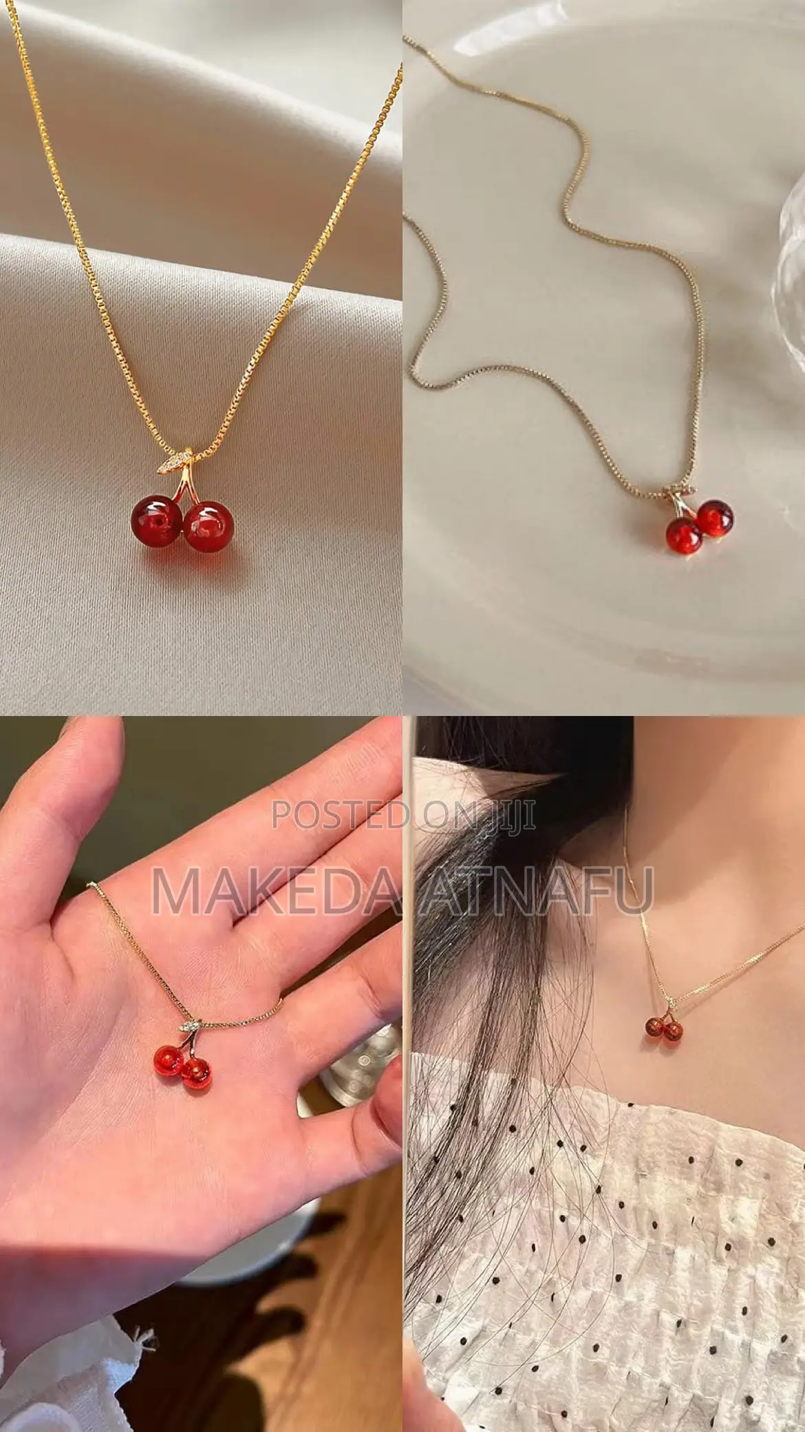 New Wine Red Cherry Gold Colour Pendant Necklace for Women