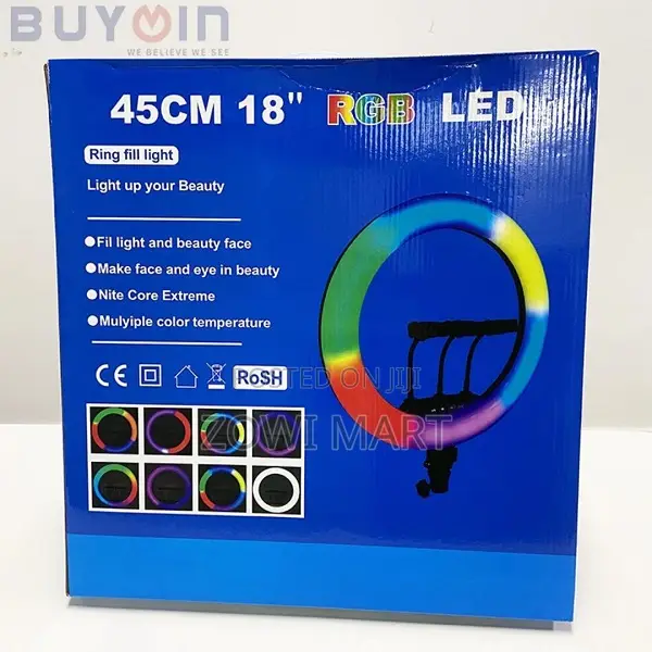 18 RGB Ring Light Ljj45 Remote, 3 Phone Holders, Long Stand