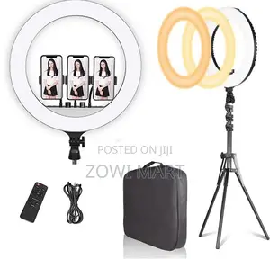 Photo - 21" Ring Light With Remote 3 Colors 3 Phone Holders Long Stand + Bag