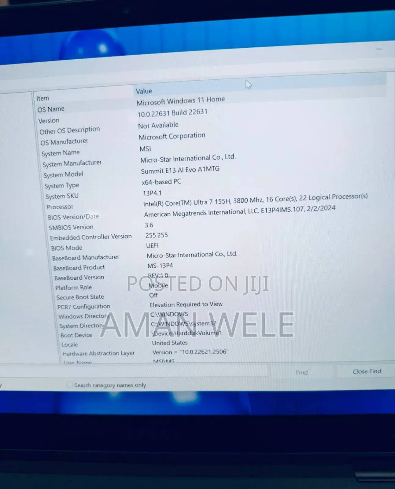 New Laptop MSI GF63 16GB Intel Core Ultra 7 SSD 1T