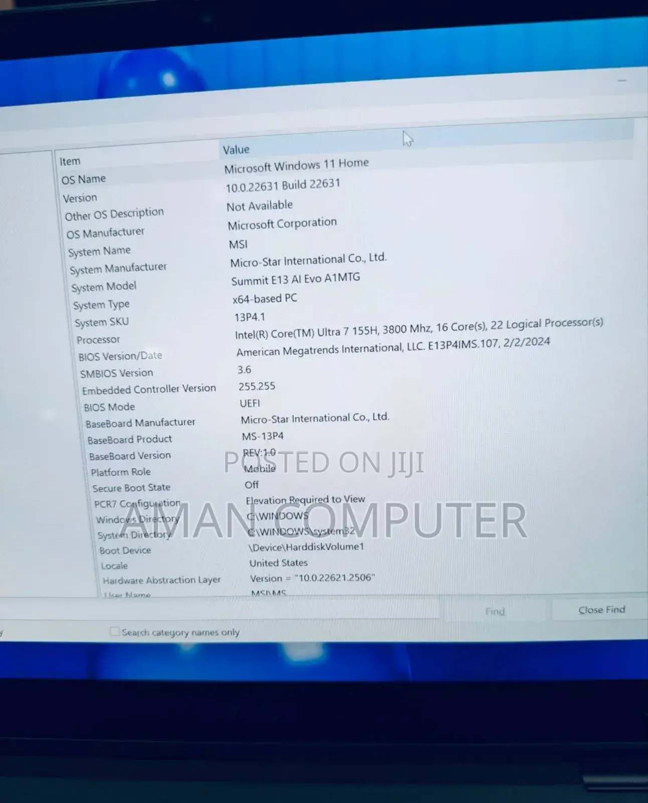 New Laptop MSI GF63 16GB Intel Core Ultra 7 SSD 1T