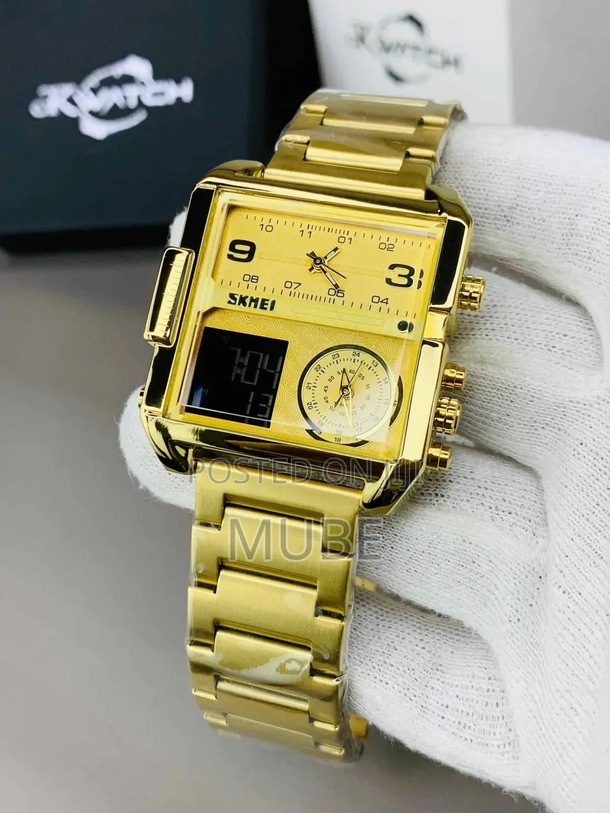 Gold-Tone Skmei Men's Multi-Time Zone Analog-Digital Watch.