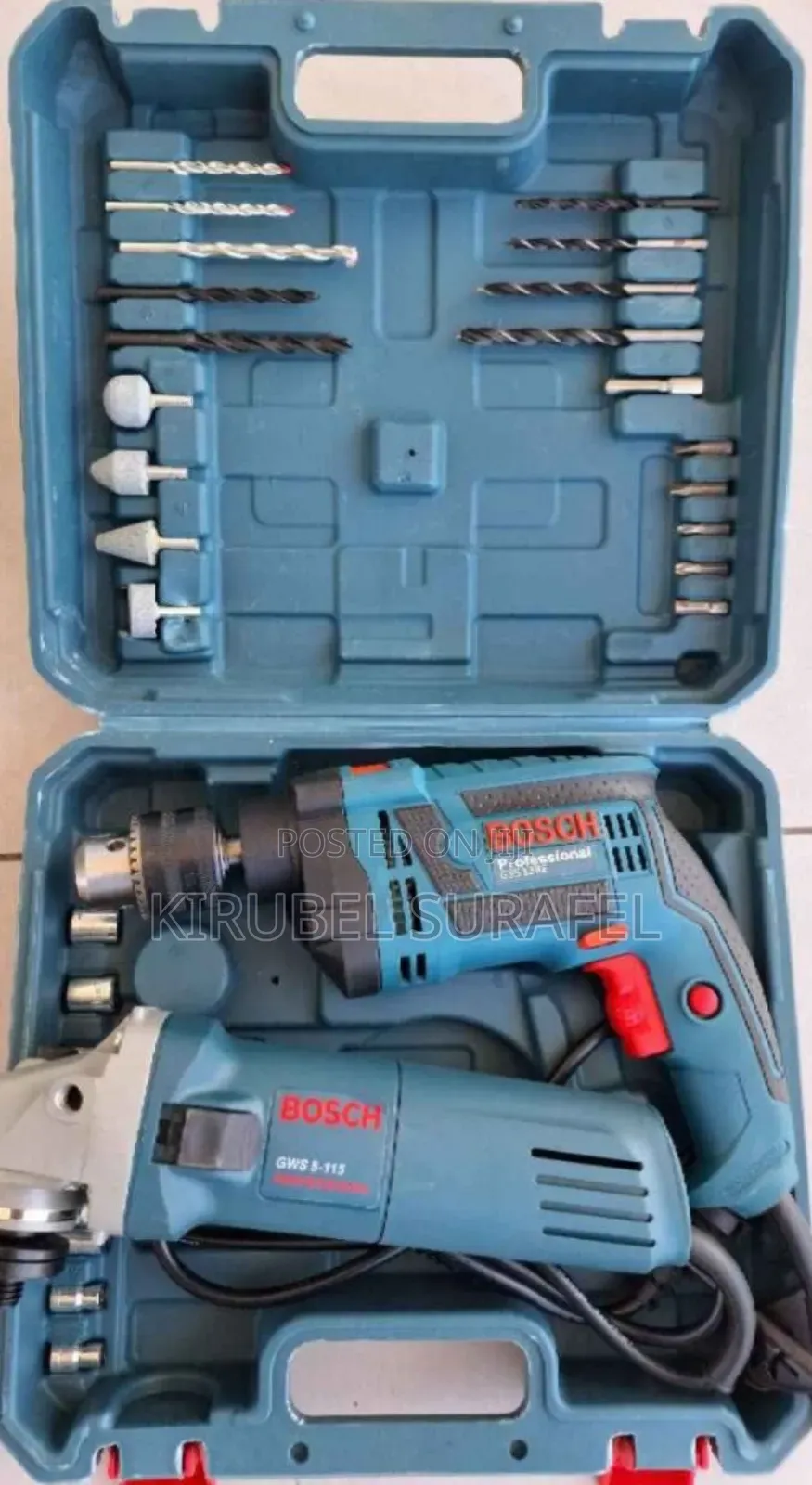 Bosh and Makita Electrical Drill With Acessories and Grinder