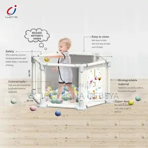 Kids Hexagon Play Fence With 40 Ocean Balls – Safe Baby Playpen