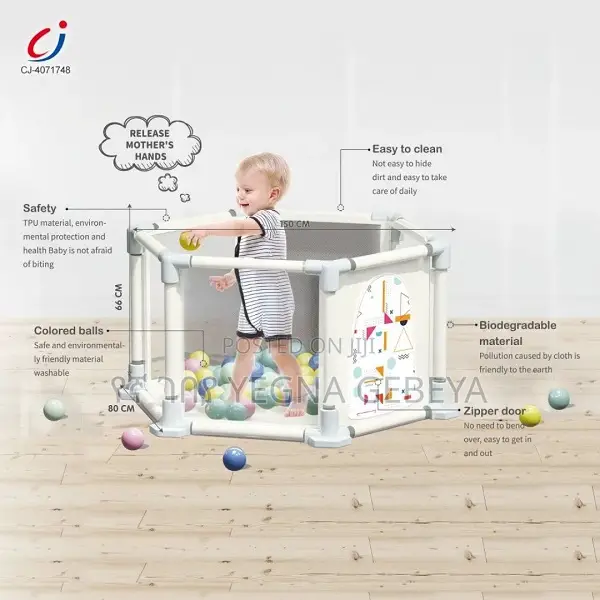 Kids Hexagon Play Fence With 40 Ocean Balls – Safe Baby Playpen