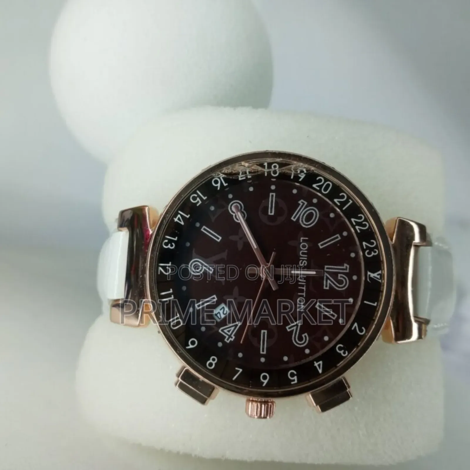 Louis Vuitton Lady's Rose Gold Watch |Brown Dial + White Leather Strap