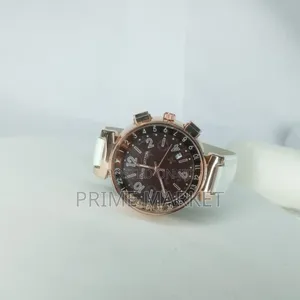 Louis Vuitton Lady's Rose Gold Watch |Brown Dial + White Leather Strap