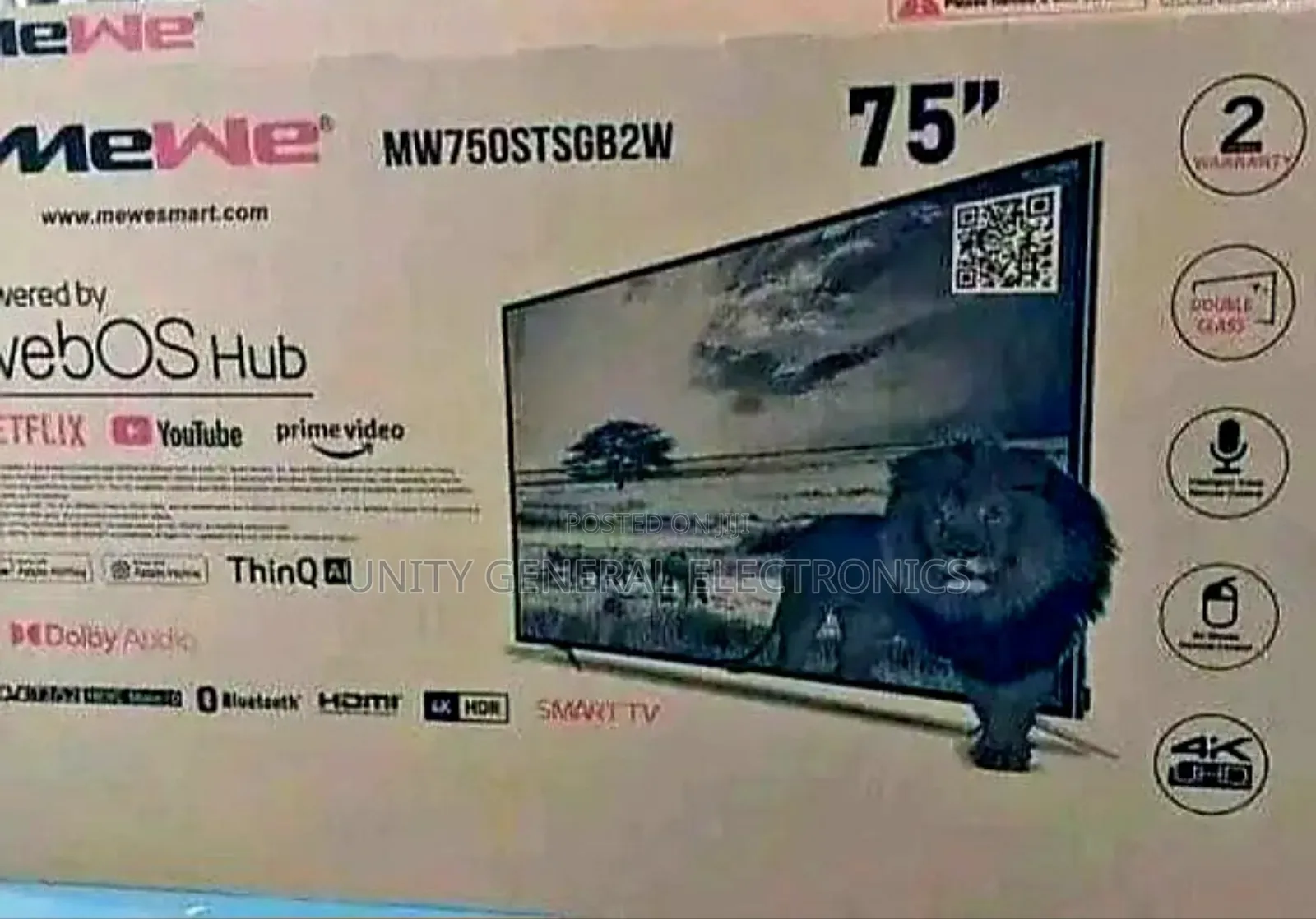 Mewe 75" Webos Hub Smart Tv New Model Free Delivery