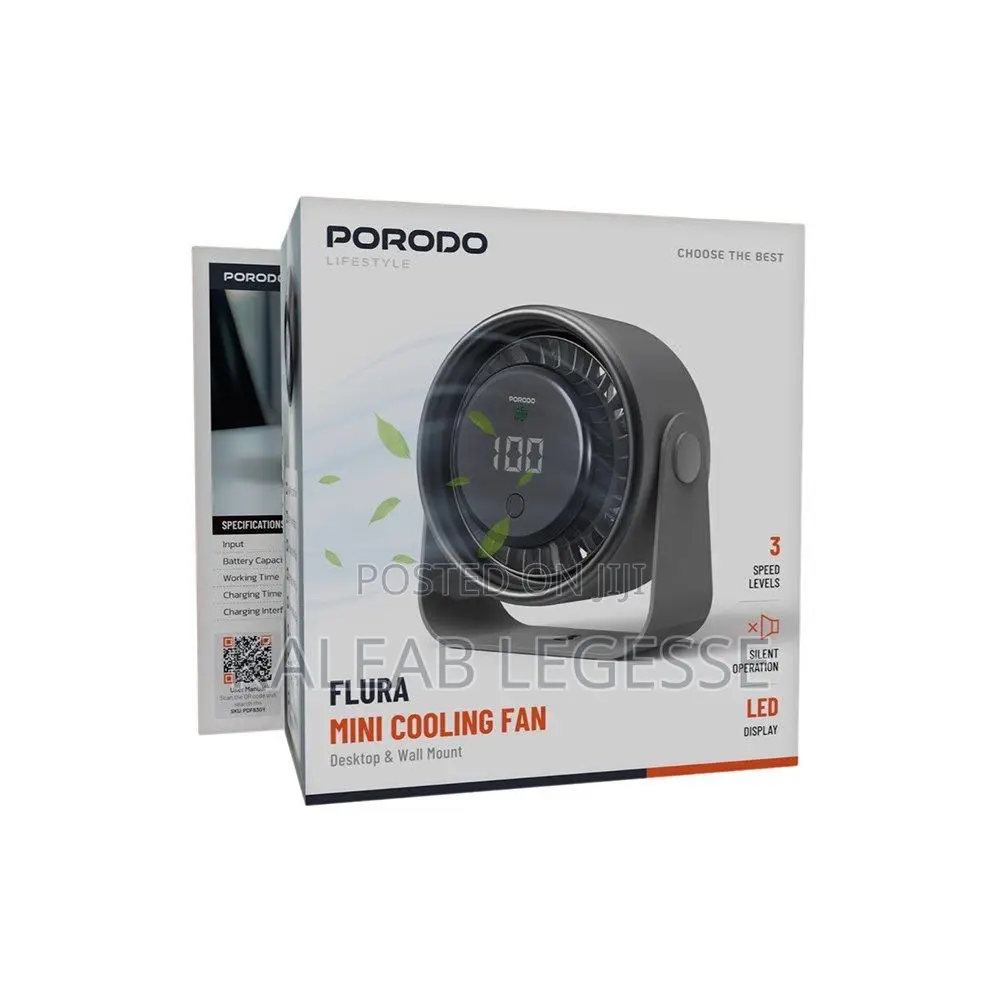  Porodo Flura Mini Cooling Fan With Desktop Wall Mount