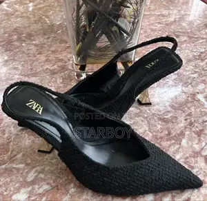 Photo - Zara Elegant Black Slingback High Heels–Bouclé Texture Designer Finish