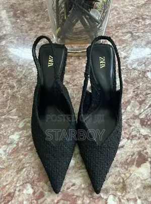 Zara Elegant Black Slingback High Heels–Bouclé Texture Designer Finish