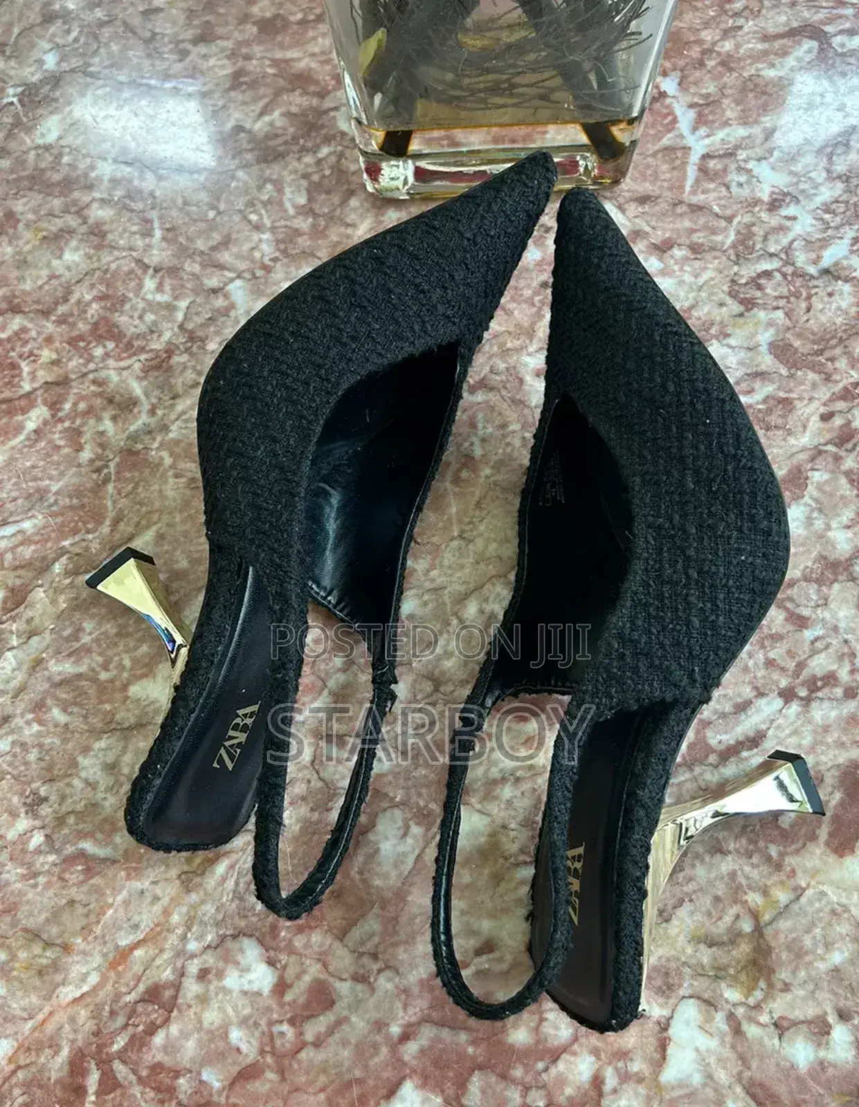 Zara Elegant Black Slingback High Heels–Bouclé Texture Designer Finish