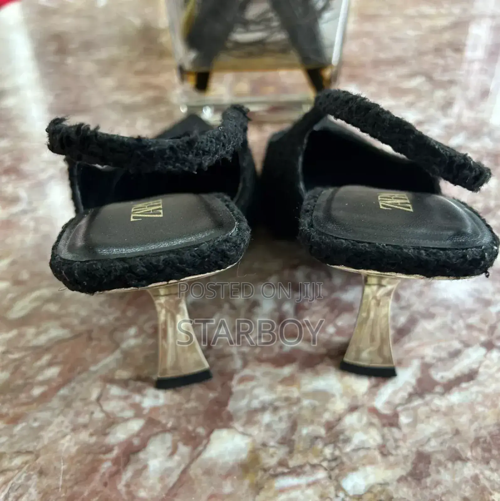 Zara Elegant Black Slingback High Heels–Bouclé Texture Designer Finish