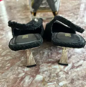 Zara Elegant Black Slingback High Heels–Bouclé Texture Designer Finish