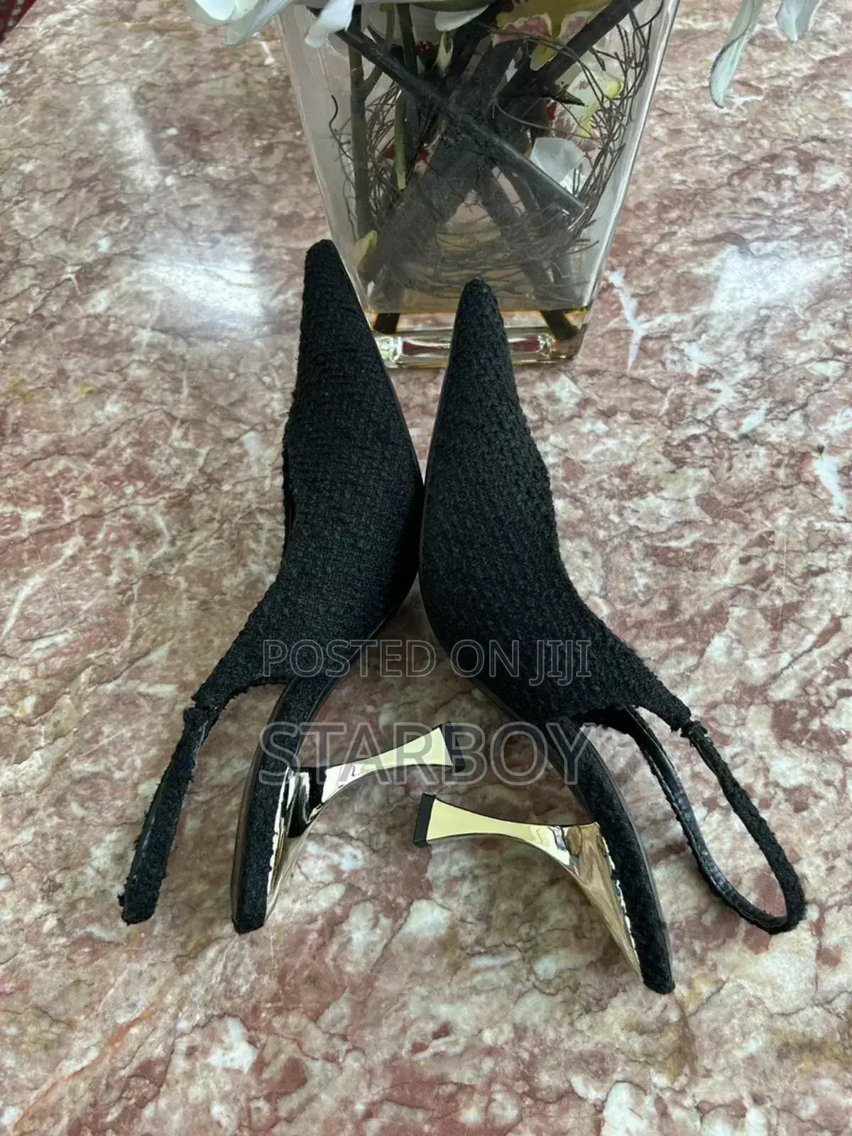 Zara Elegant Black Slingback High Heels–Bouclé Texture Designer Finish