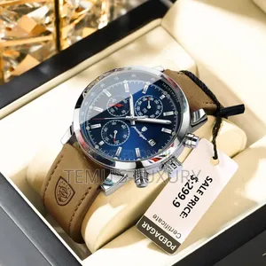 Luxury Mens Watch Waterproof Chronograph Leather Quartz Wristwatch