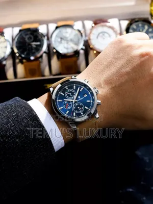 Luxury Mens Watch Waterproof Chronograph Leather Quartz Wristwatch