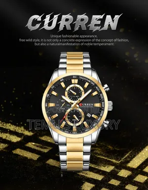 Elegant Curren Men's Black Gold Dial Quartz Wristwatch