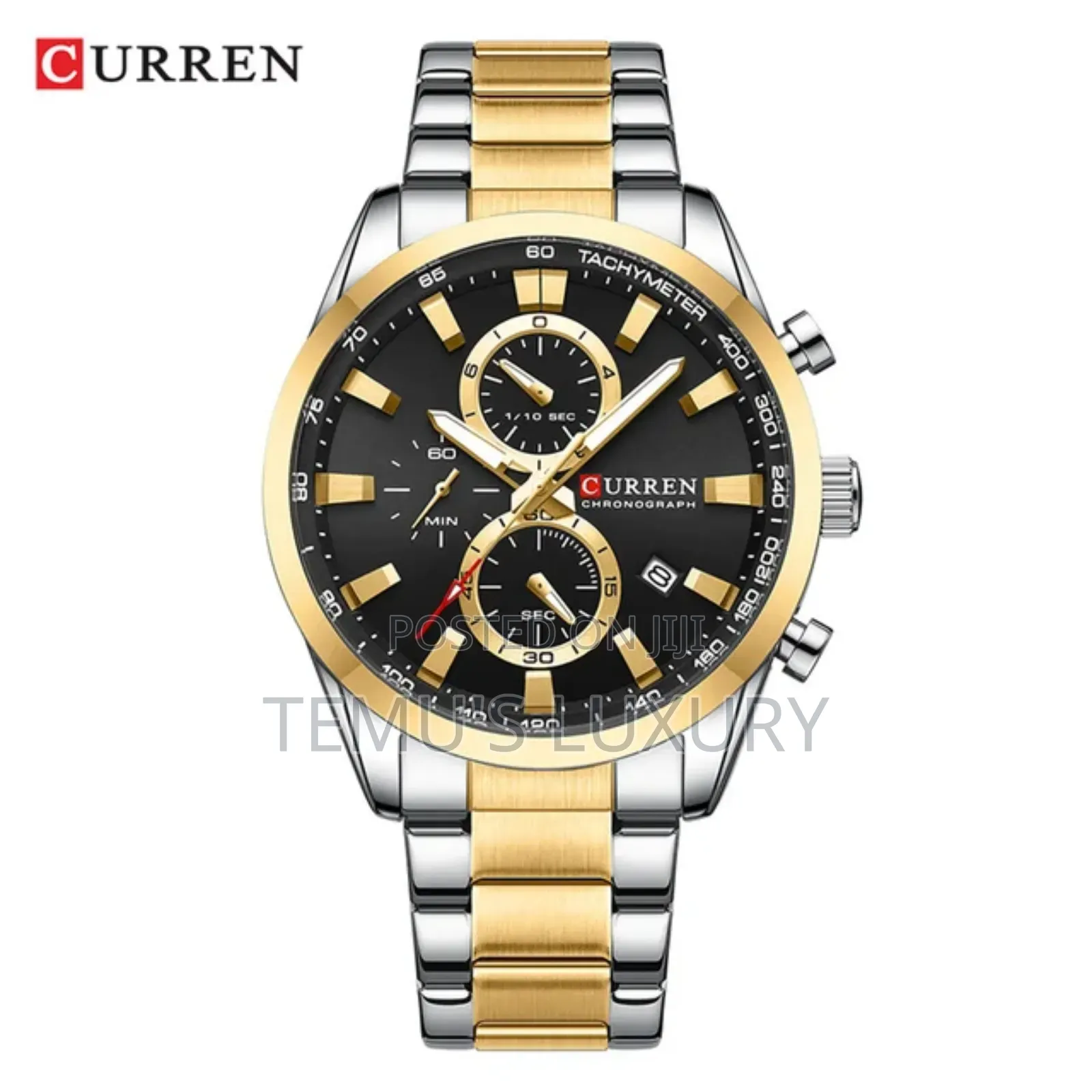 Elegant Curren Men's Black Gold Dial Quartz Wristwatch