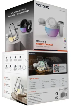 Porodo Orbix 3-in-1 Wireless Charger With Adjustable Ambient Light